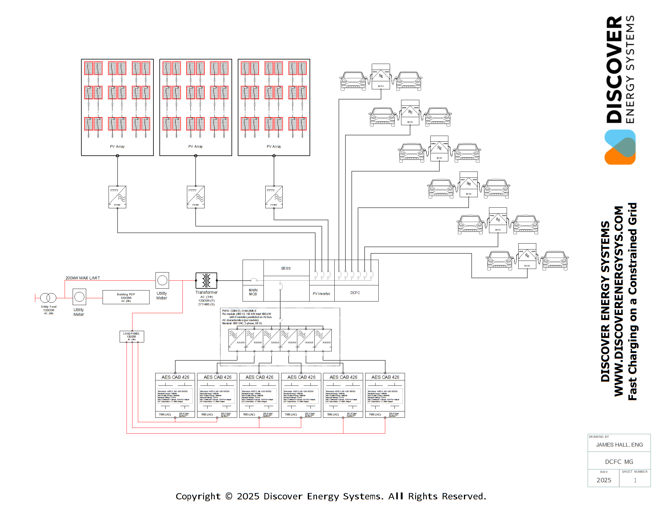 EV charging system single-line drawing